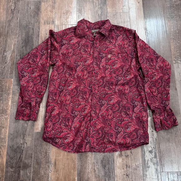 Ariat Other - Ariat Mens Paisley Long Sleeve Button Down Shirt Red Burgundy Western Medium